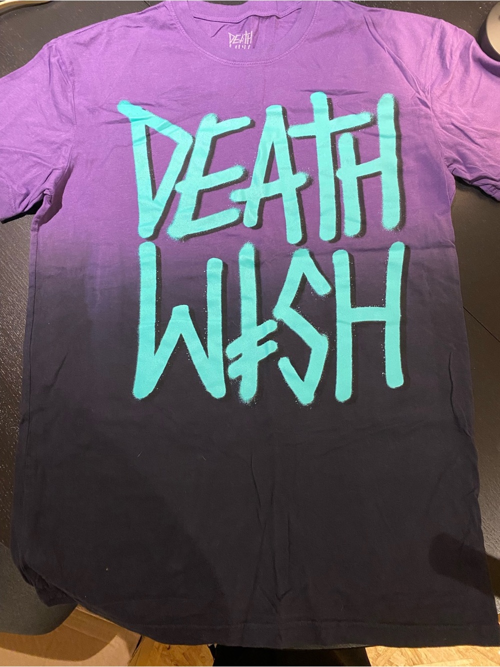 Men’s Purple to Black Ombre Short Sleeve Tee with Teal Graphic